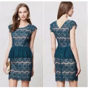 ANTHROPOLOGIE MAEVE Elsa Peplum Dress Teal Green Women’s Size XS